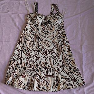 Madison Leigh Brown & Tan Striped Mini Dress – Chest Bow – Size 14